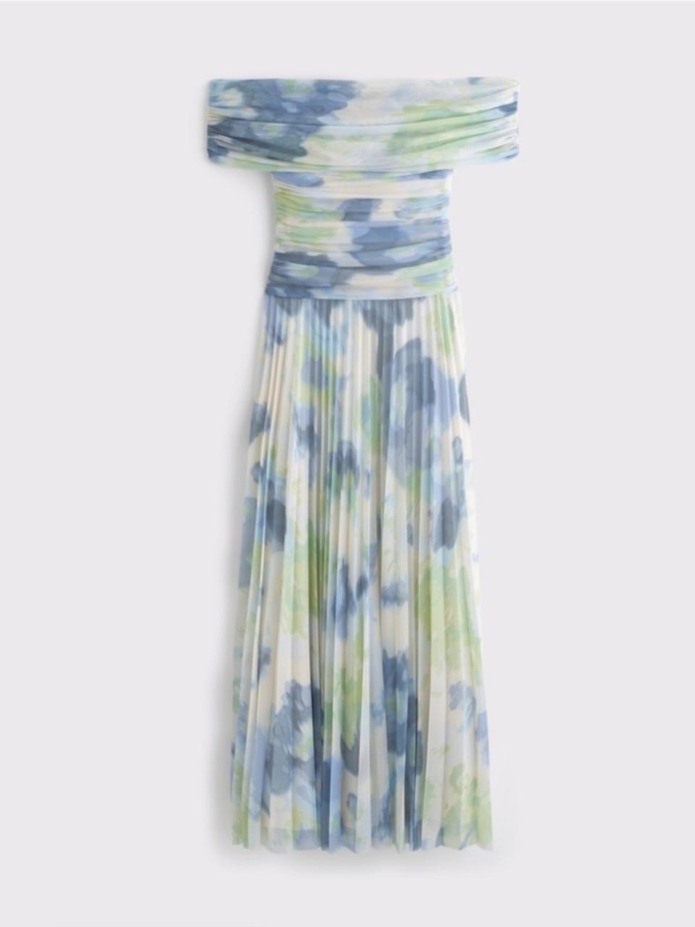 Abercrombie & Fitch Off-Shoulder Pleated Giselle Drop-Waist Mesh Maxi Dress - Picture 4 of 4